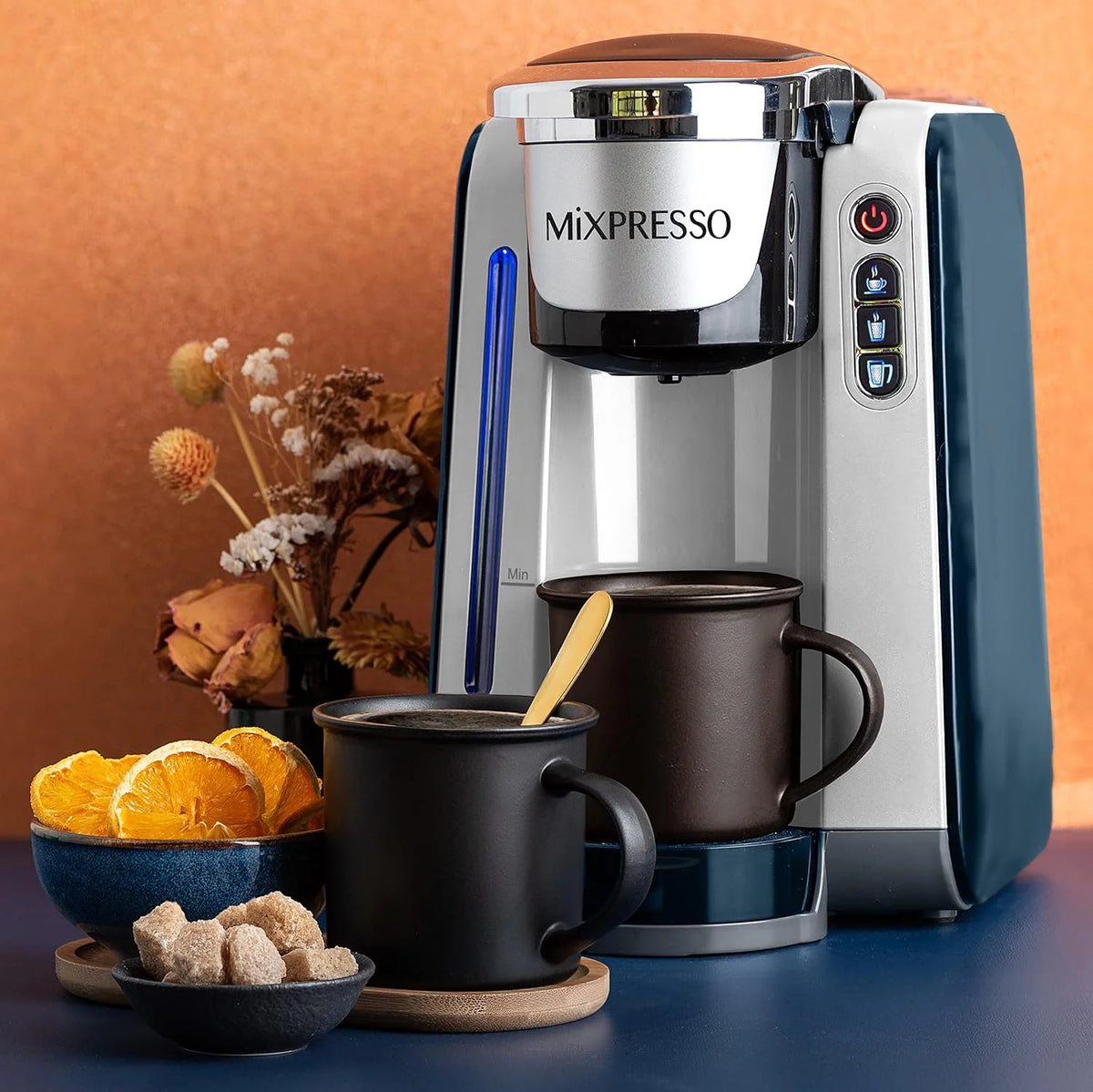 Mixpresso Single Cup Coffee Maker Compatible With 1.0 & 2.0 Single Cup Pods, Removable 45oz Water Tank, Quick Brewing with Auto Shut-Off, One Touch Function (Red/Black)