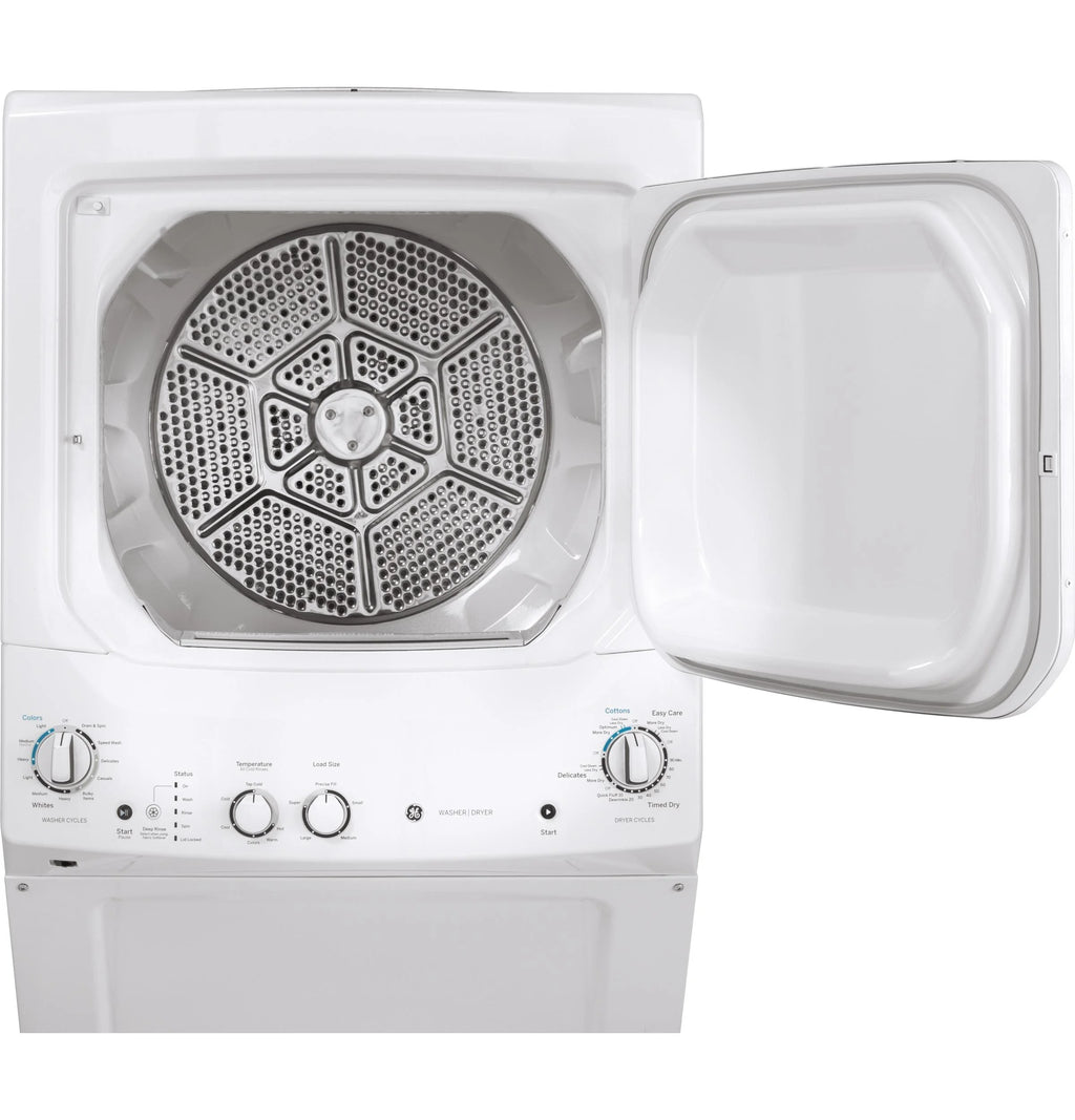 GE GUD27ESSMWW Unitized Spacemaker 3.8 Washer with Stainless Steel Basket and 5.9 Cu. Ft. Capacity Electric Dryer, White