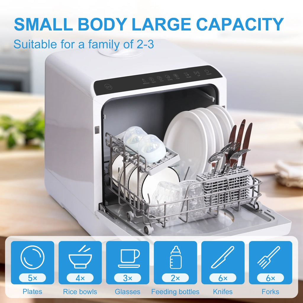 ChuMaste countertop dishwasher, countertop dishwasher with water tank, dishwasher with 5 wash programs, portable dishwasher can wash baby bottles, mini dishwasher with drying and double spray arms.��