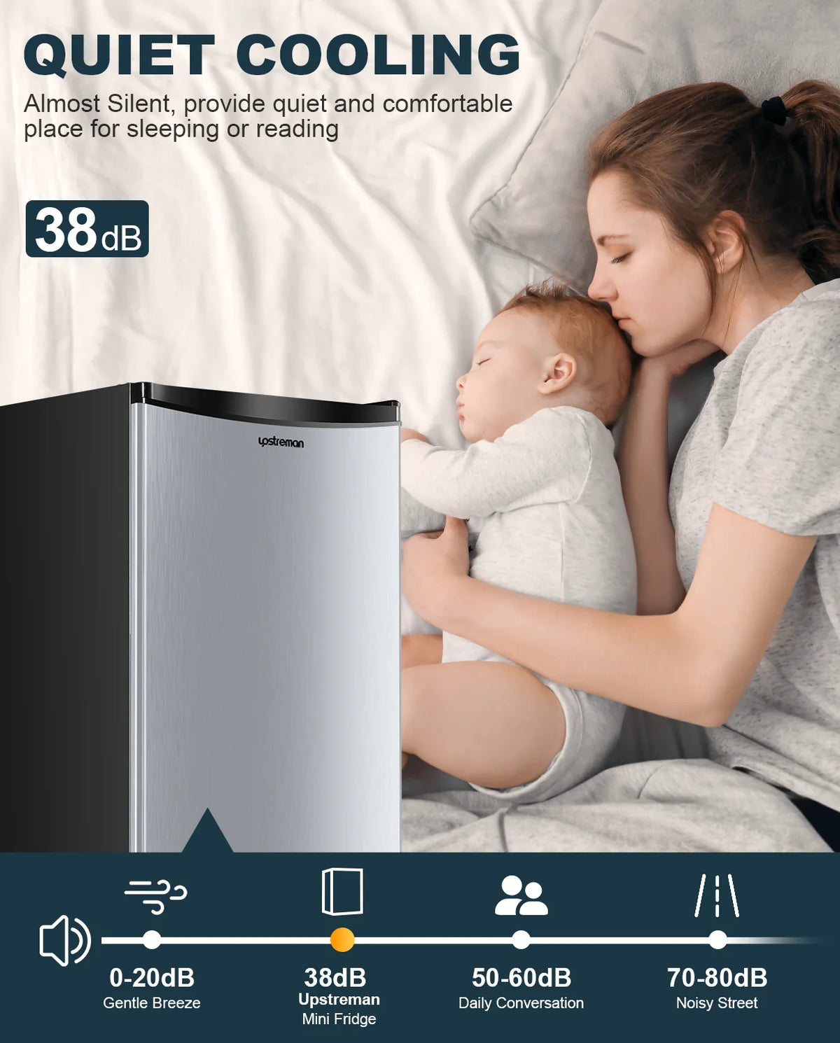 Upstreman 3.2 Cu.Ft. Mini Fridge with Freezer Single Door Small Refrigerator Adjustable Thermostat Compact Fridge with Reversible Door, Low Noise, BR321 Black