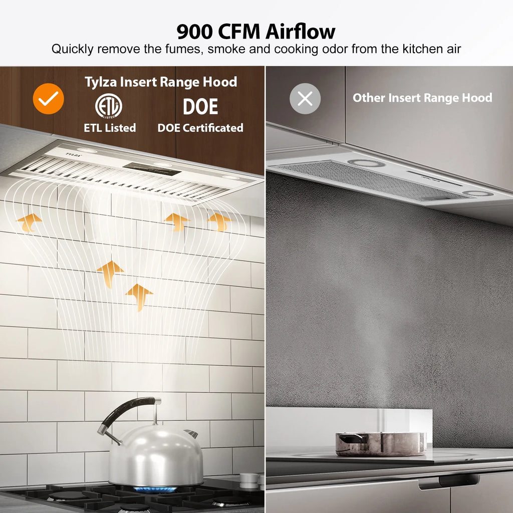 30 inch Built-in/Insert Range Hood, 900 CFM Ducted/Ductless Insert Range Hood with Charcoal Filter