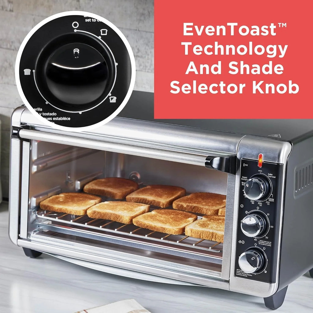 8-Slice Extra Wide Convection Toaster Oven, Fits 9"x13" Oven Pans and 12" Pizza, Bake, Toast, Broil, and Keep Warm Functions, Countertop Compact Design with Stainless Steel Finish