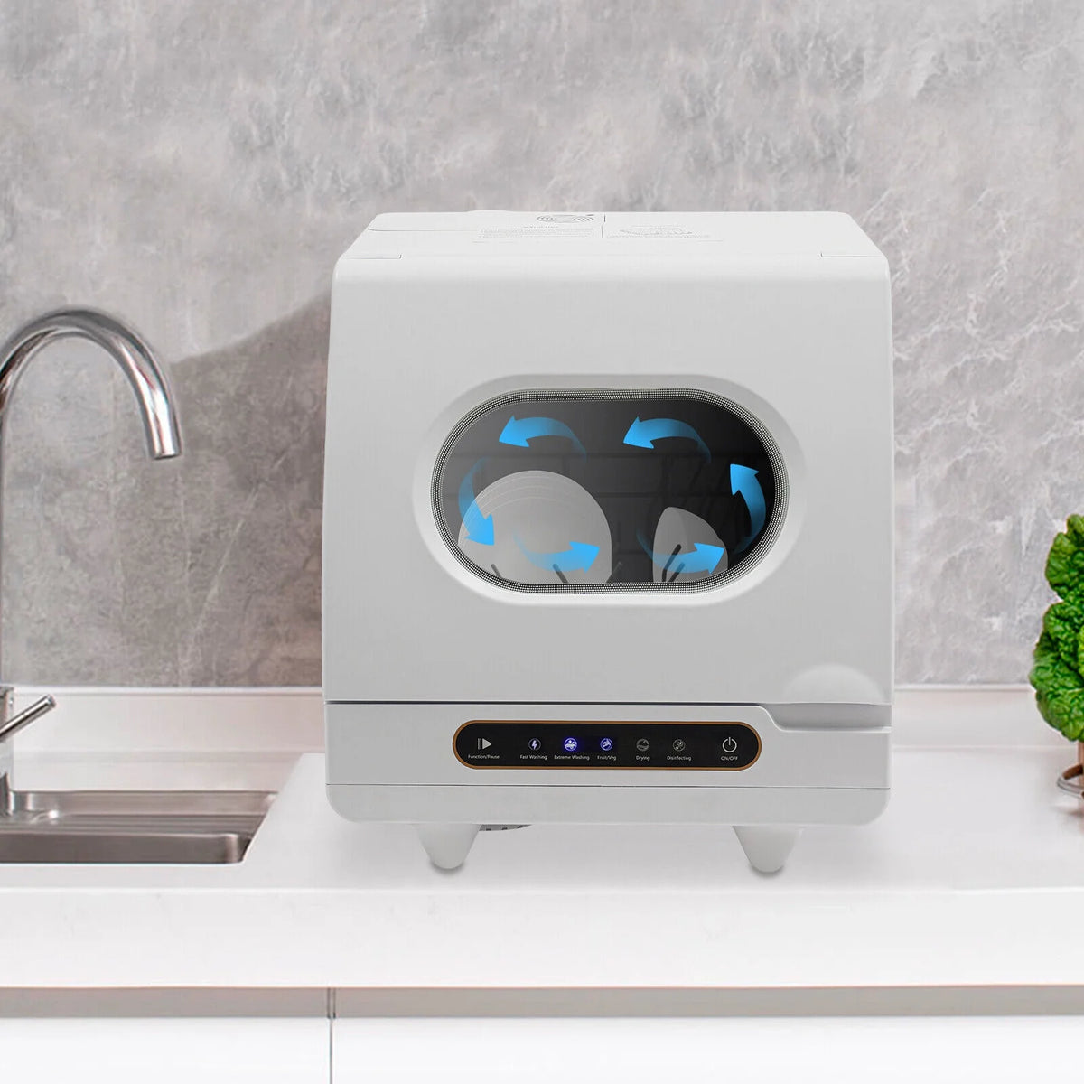 Portable Countertop Dishwasher 5 Washing Programs with Water Tank Leak-Proof Dry