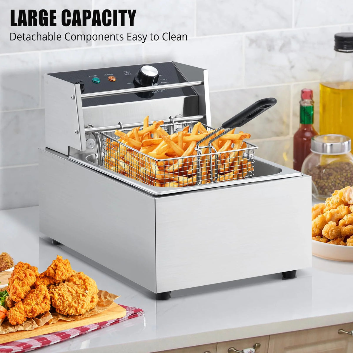 Electric Deep Fryer,Tank Stainless Steel Deep Fryer, Temperature Control, Countertop Fryer for Home Kitchen and Restaurant, 110V