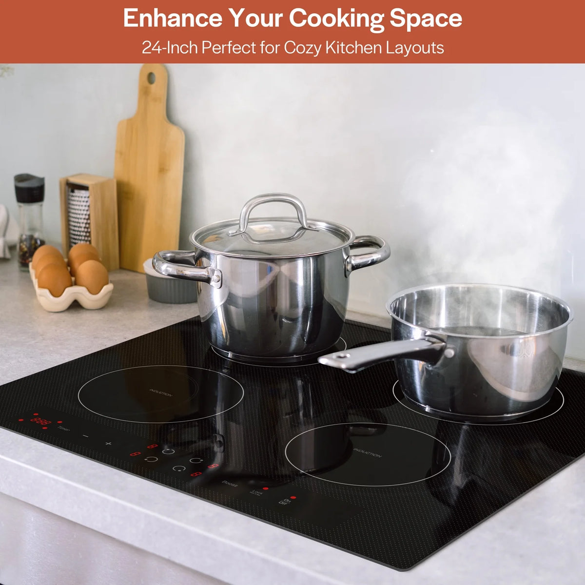 Empava 24" Electric Stove Induction Cooktop with 4 Power Boost Burners Smooth Surface Vitro Ceramic Glass in Black