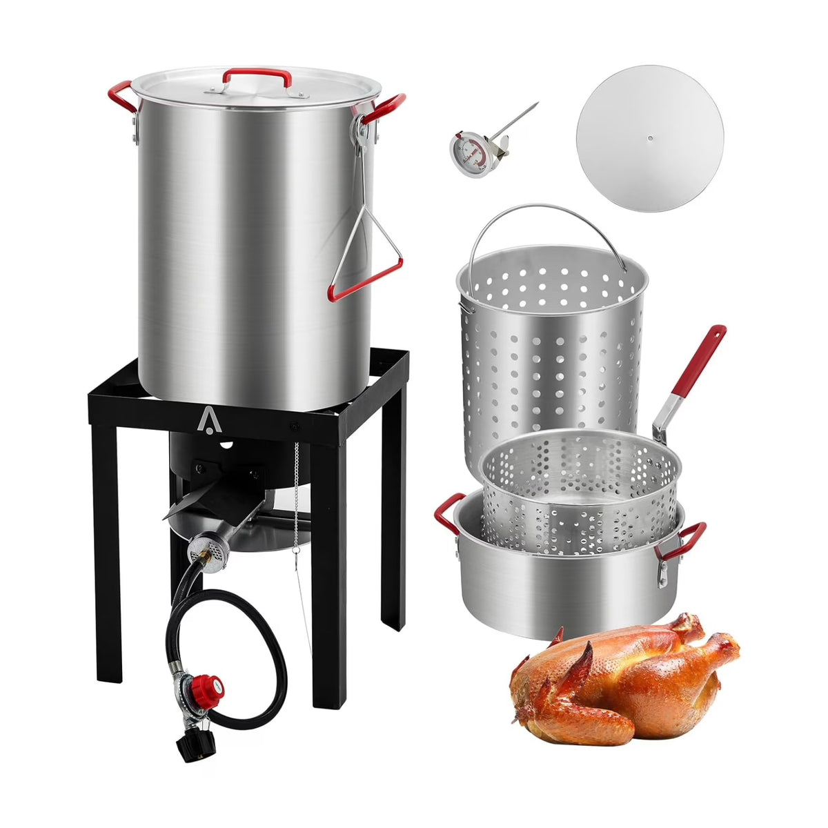 30 QT Turkey Fryer Cooker Set and 10 QT Kit,Home 50,000 BTU Aluminum Turkey Deep Fryer and Propane Burner Kit, Outdoor Propane Deep Fryers Stove Burner Stand, Baskets, Marinade Injector, Thermometer