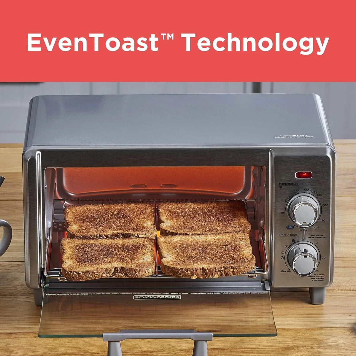 Crisp 'N Bake Air Fry Countertop Convection Toaster Oven, Medium Capacity, 4-Slice, 5-in-1, Fits 9�� Pizza, 30-Min Timer, Bake, Broil, Air Fry, Toast, Keep Warm, Stainless
