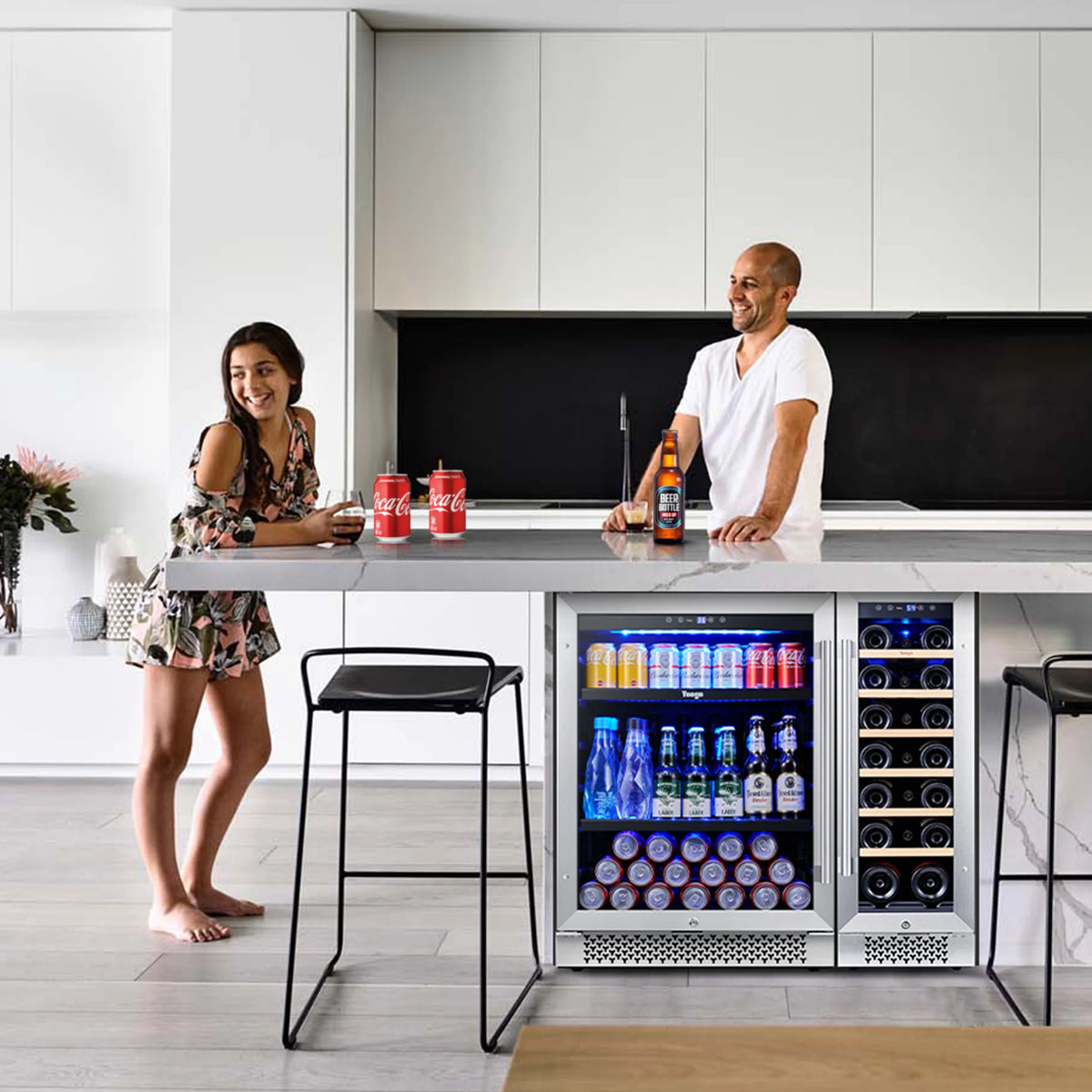Yeego 30" Wine and Beverage Refrigerator,Two 15" Wine and Beverage Cooler Under Counter or Freestanding, Hold 33 Bottles and 80 Cans(Two Pack)