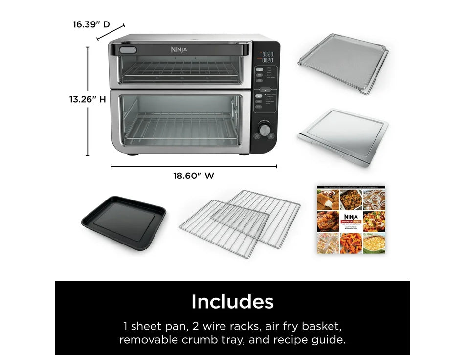 Restored Ninja 10-in-1 Air Fryer, Double Door Toaster Oven with FlexDoor, FlavorSeal & Smart Finish, Rapid Top Convection and Air Fry Bottom, Bake, Toast, Air Fry, Pizza and More, Stainless Steel, DCT400 (Refurbished)