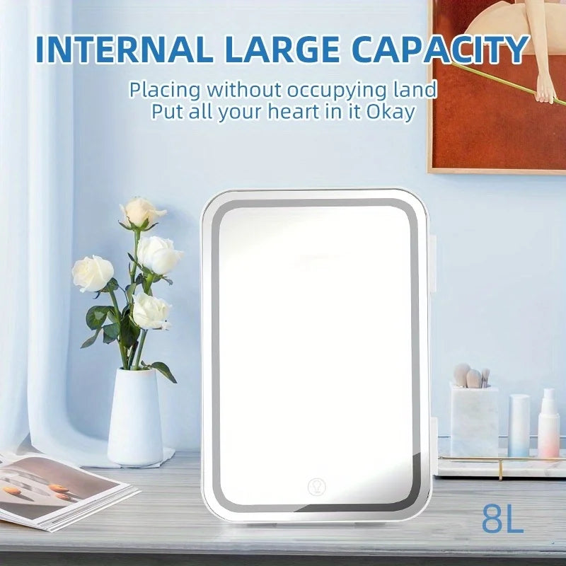 Mini Fridge with LED Lights - 1.06/2.11Gal Portable Beauty Fridge for Cosmetics, Skincare & Medicine - Compact Cooler & Warmer for Home, Travel, Dorm - Space-Saving Gift Idea