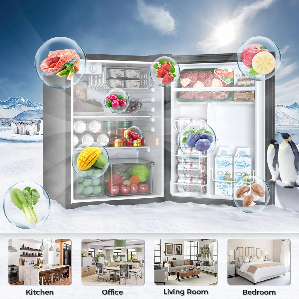 FREE VILLAGE 2.56 Cu.Ft. Mini Fridge with Freezer, Small Refrigerators with Adjustable Thermostat, Low Noise, Energy Saving, Compact Refrigerators for College Dorm, Office, Bedroom, Apartment, Black