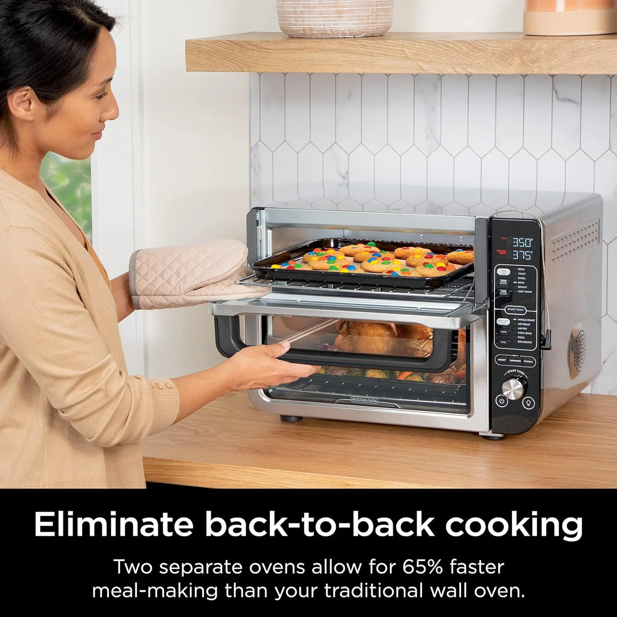 Restored Ninja DCT401 12-in-1 Double Oven with FlexDoor, FlavorSeal & Smart Finish, Rapid Top Convection, Air Fry Bottom , Bake, Roast, Toast, Stainless Steel (Refurbished)