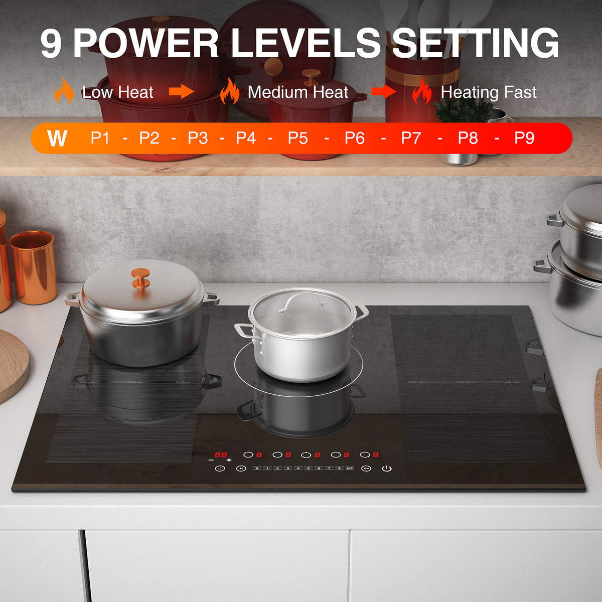 VBGK Induction Cooktop 30 inch 5 Burner Electric Hot Plate for Cooking Electric Induction Cooktop 240v, 99 Minutes Timer and Auto Shutdown Induction Burner,Child Lock