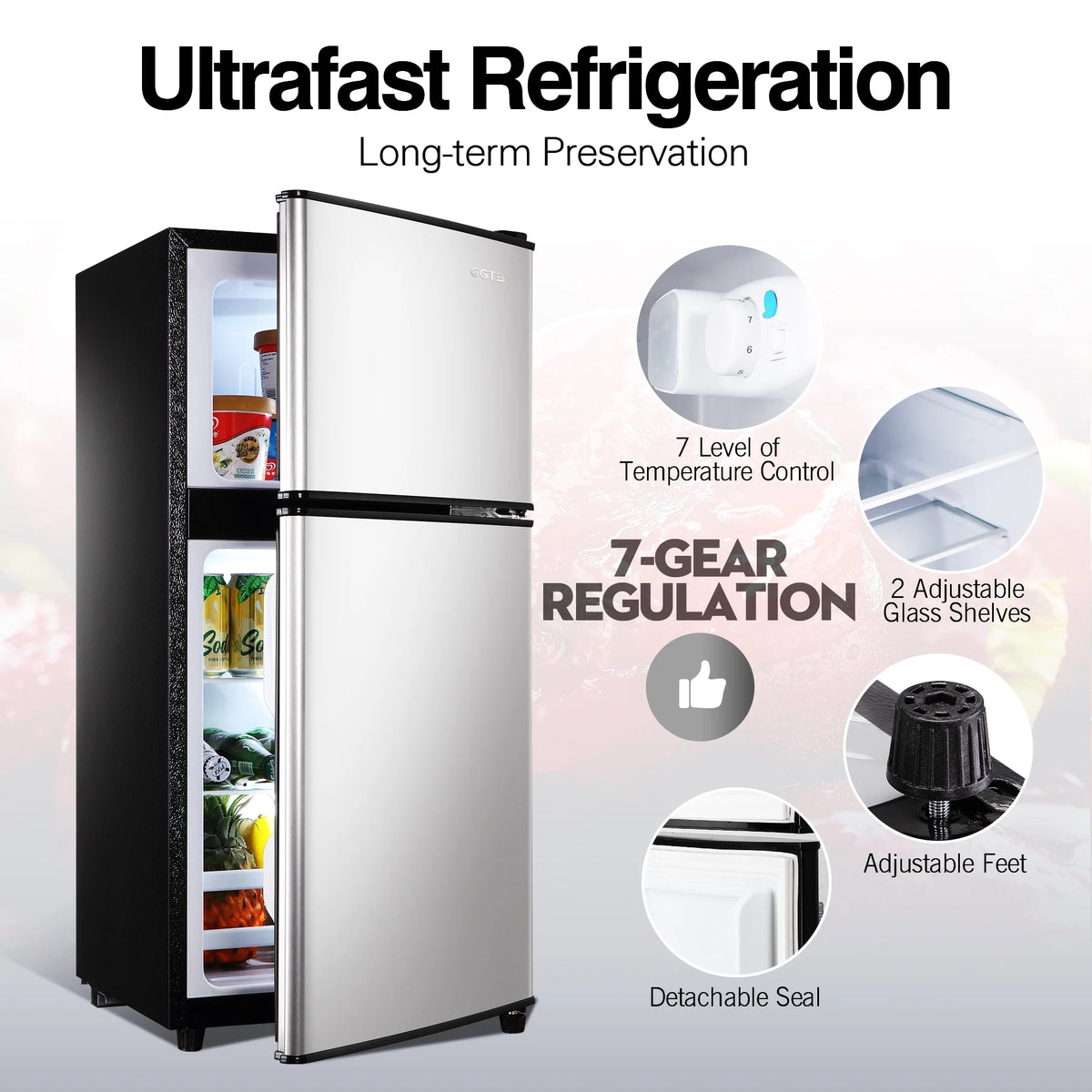 GGTB Retro Compact Two Door Refrigerator, Black, 3.0 Cu ft