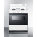 30" wide electric coil top range in white with black door, oven window, and high backguard