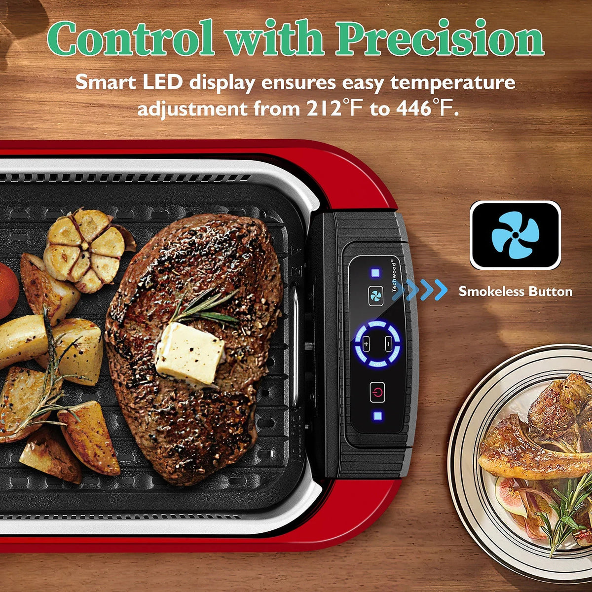 Techwood Indoor Smokeless Grill, 1500W, Black, Electric Portable Korean BBQ Grill with Tempered Glass Lid