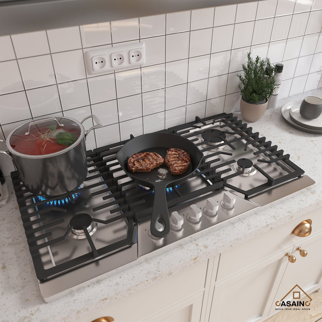 CASAINC 36" Recessed Natural Gas Cooktop with 5 Burners and Liquid Propane Conversion Kit, Stainless Steel