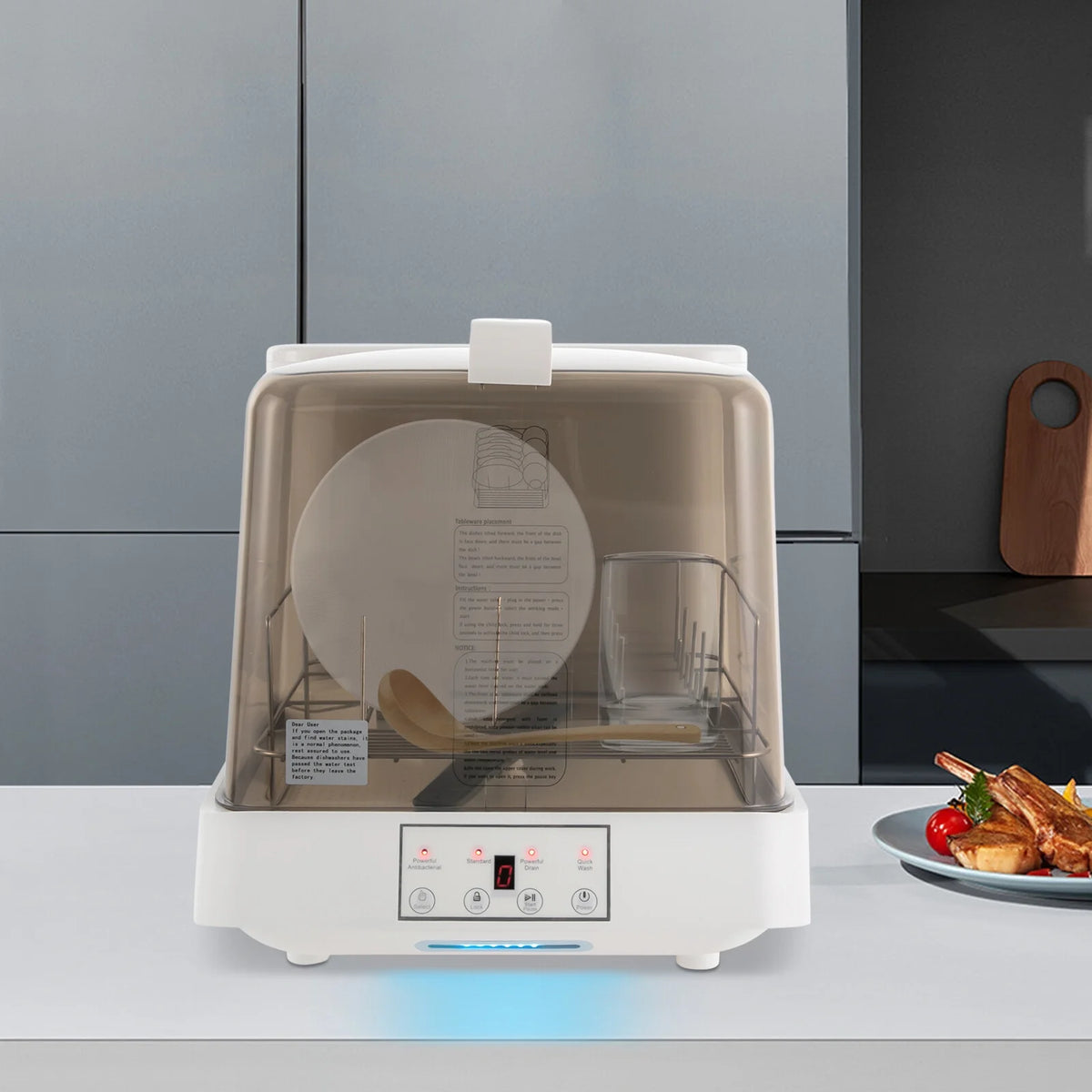 Shzicmy Compact Modern Countertop Dishwasher with Touch Control & Quick Drying