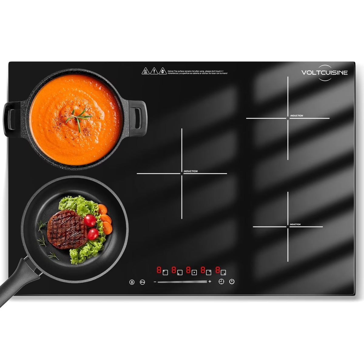 VoltCuisine Double/Dual Induction Cooktop 2 Burner, Shatter-proof Flat Glass Top, 9 Heat Settings, LED Touch Display with Child Safety Lock & Overheat Protection