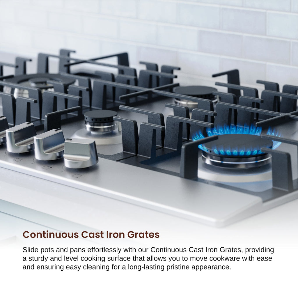 Rangaire RCG341S 34" Gas Cooktop - Stainless Steel, Sealed Burners, Cast Iron Grates, Die Cast Metal Burner Controls