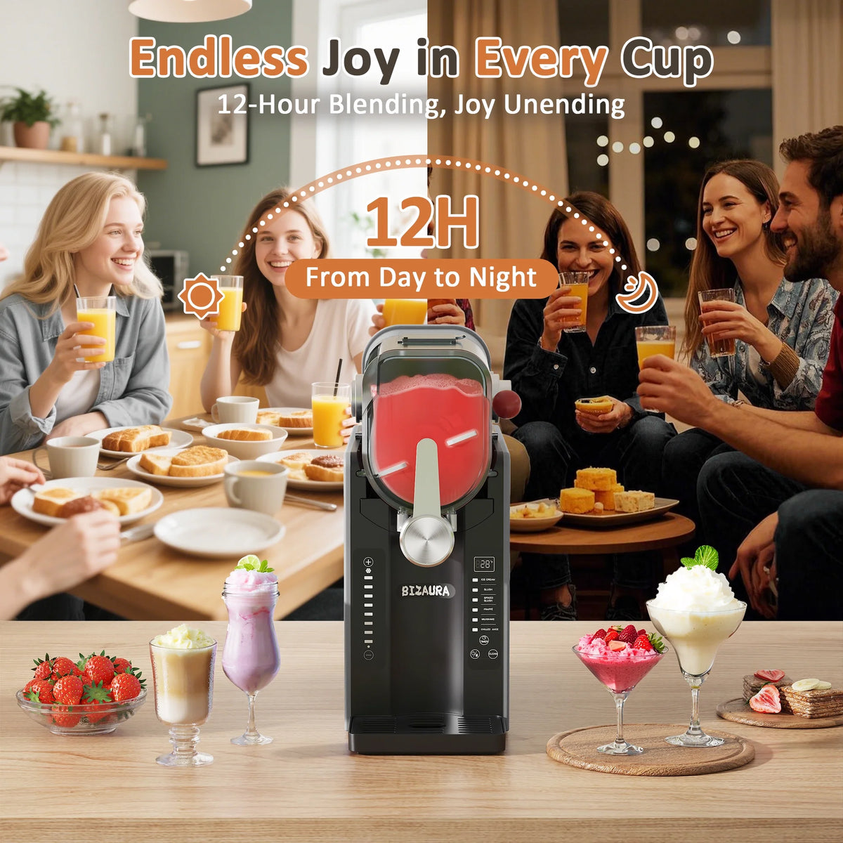 BIZAURA Slushie Machine, Slushy Machine for Home No Ice Need, Professional Frozen Drink Maker, 6 Presets for Milkshakes, Frapp��s, Slush, Ice Cream