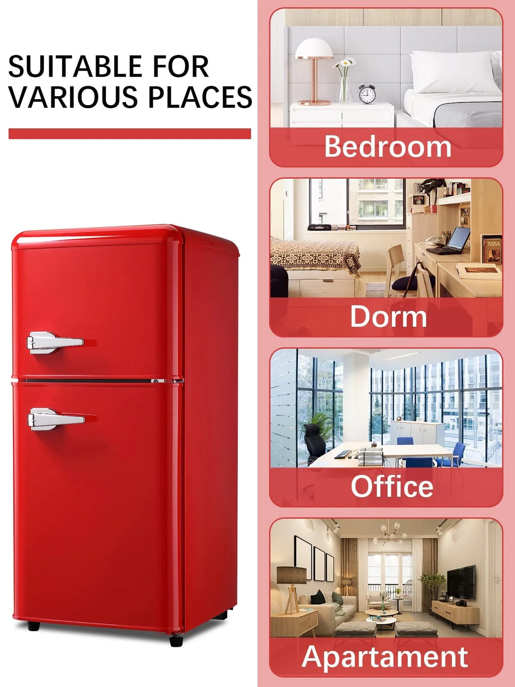 GGTB 3.0 Cu.ft Two Door Small Refrigerator with Freezer, Compact Retro Mini Refrigerator for Dorm, Office, Bar, RV, Bedroom, Red