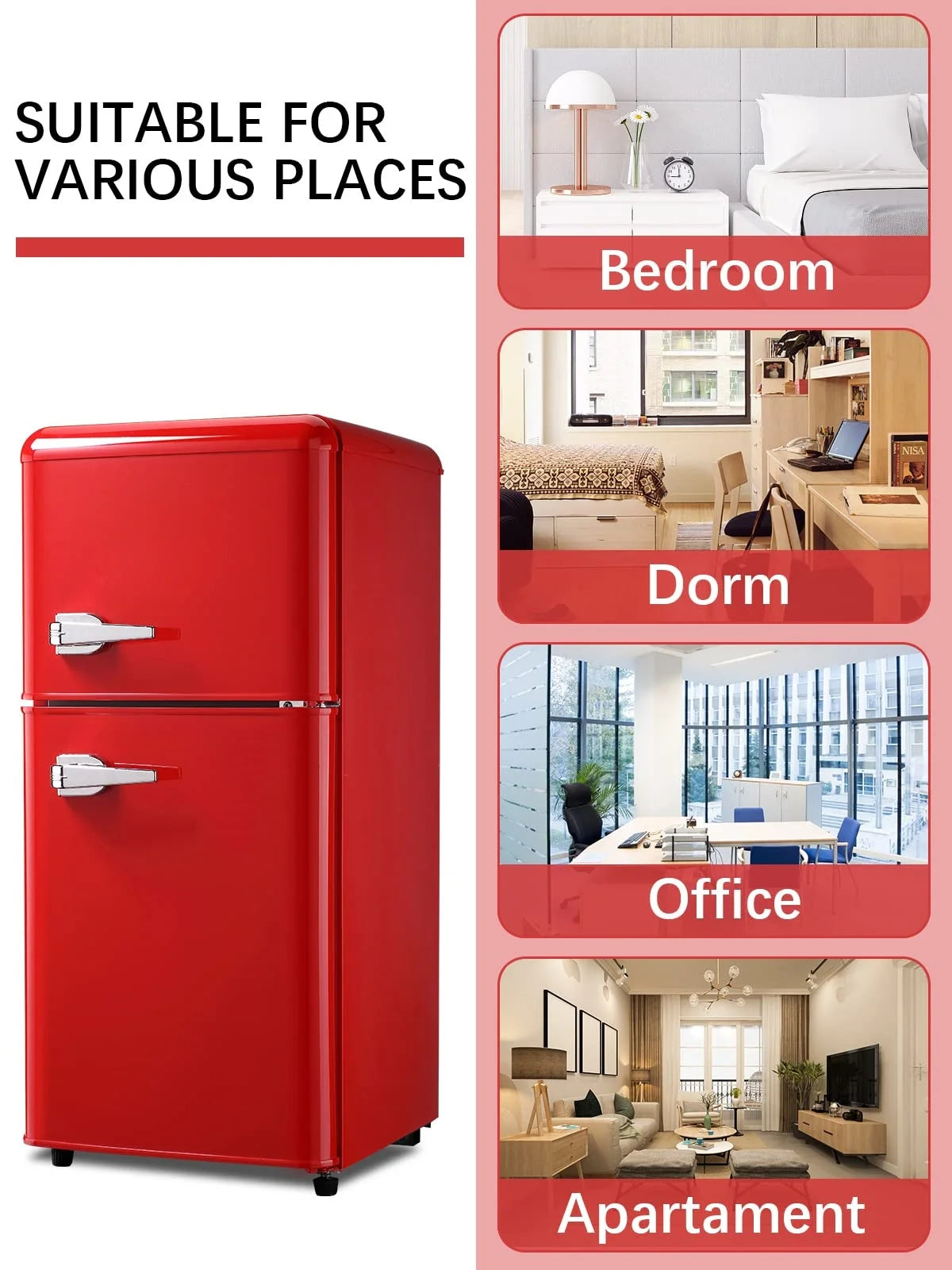 GGTB 3.0 Cu.ft Two Door Small Refrigerator with Freezer, Compact Retro Mini Refrigerator for Dorm, Office, Bar, RV, Bedroom, Red