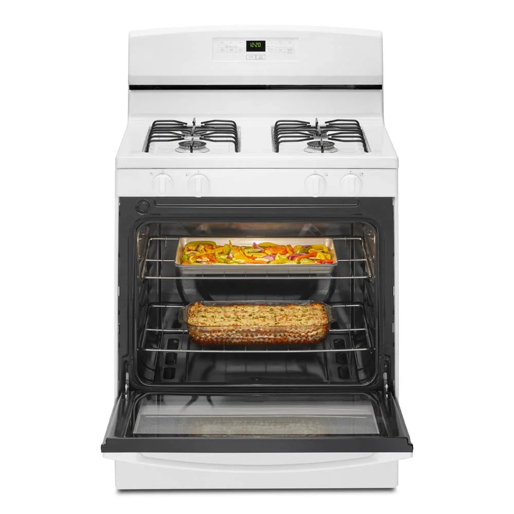 Brand New Amana® AGR6303MMW Gas Range with Bake Assist Temps, Dimensions 46" H x 30" W x 28" D, Weight 136lbs