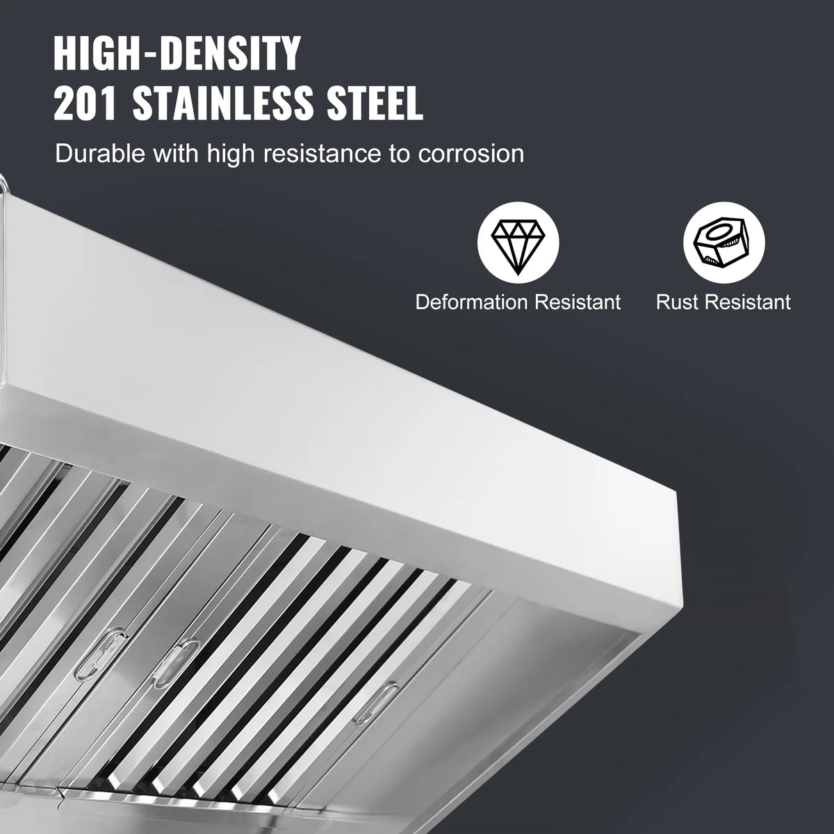 KFFKFF 8FT Range Hood, Stainless Steel Commercial Exhaust Hood, with Rust-Proof Construction and 4 Removable U-shaped Oil Filtration Meshes, Designed for Food Trucks and Concession Trailers