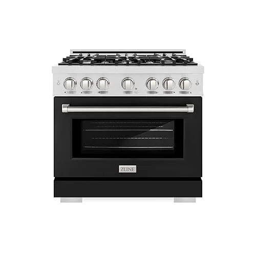 ZLINE 36 in. 5.2 cu. ft. Dual Fuel Range with 6 Burner Gas Cooktop and Electric Convection Oven in DuraSnow Stainless Steel with Black Matte Door (HDRS-BLM-36)