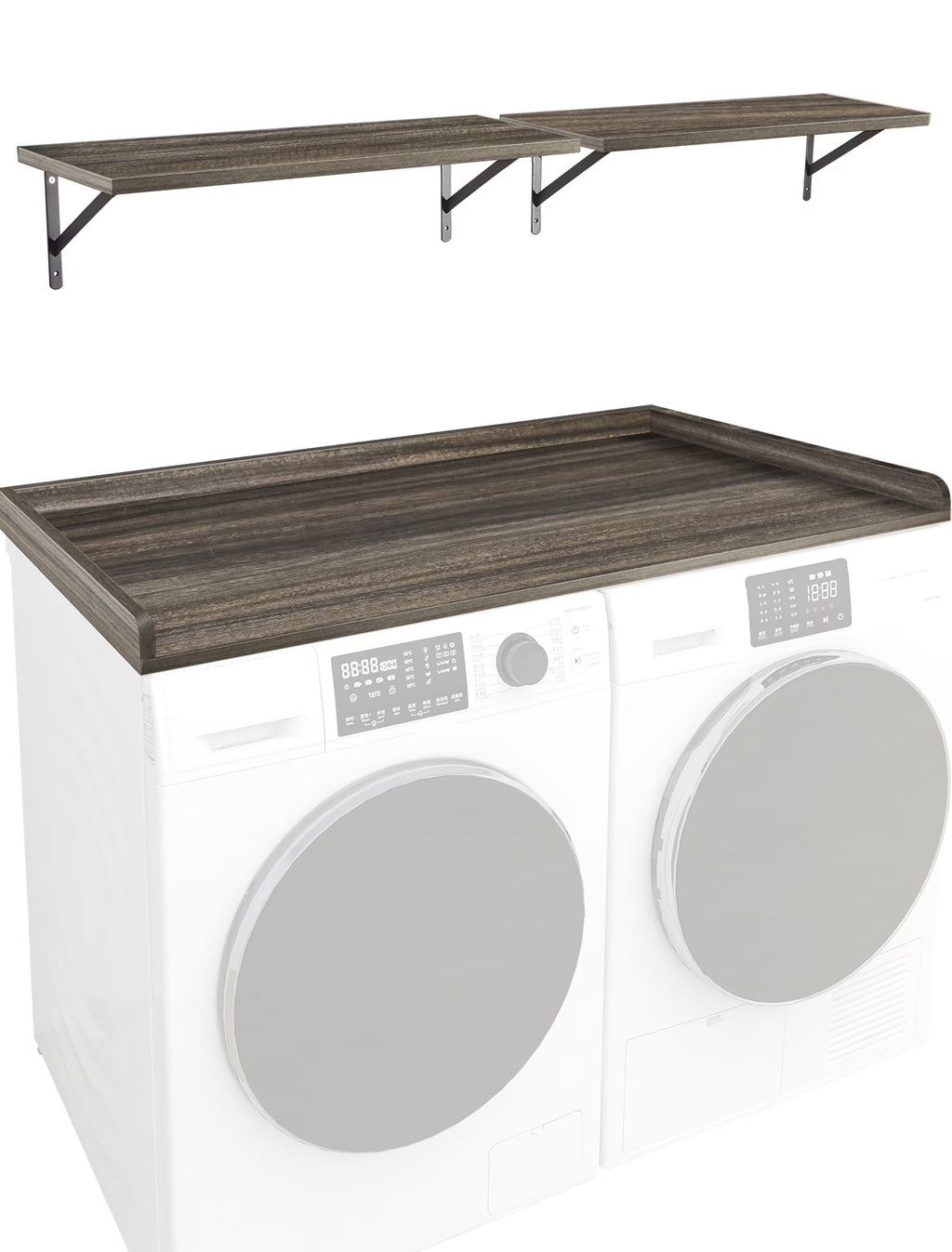 Kaboon Washer Dryer Countertop with Edge Rails, 27.5" x 54", Light Walnut