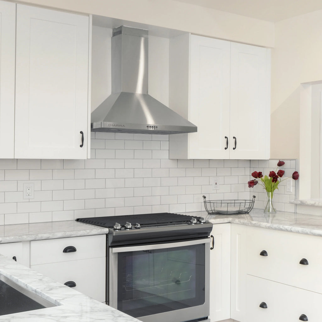 CIARRA Black Range Hood 30 inch Wall Mount Vent Hood Ductless Ducted Convertible CAB206P75