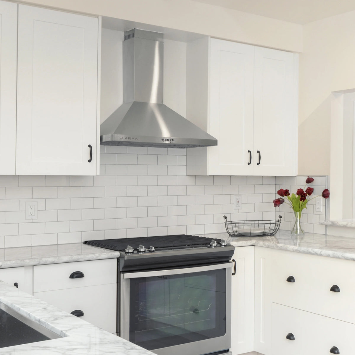 CIARRA Black Range Hood 30 inch Wall Mount Vent Hood Ductless Ducted Convertible CAB206P75