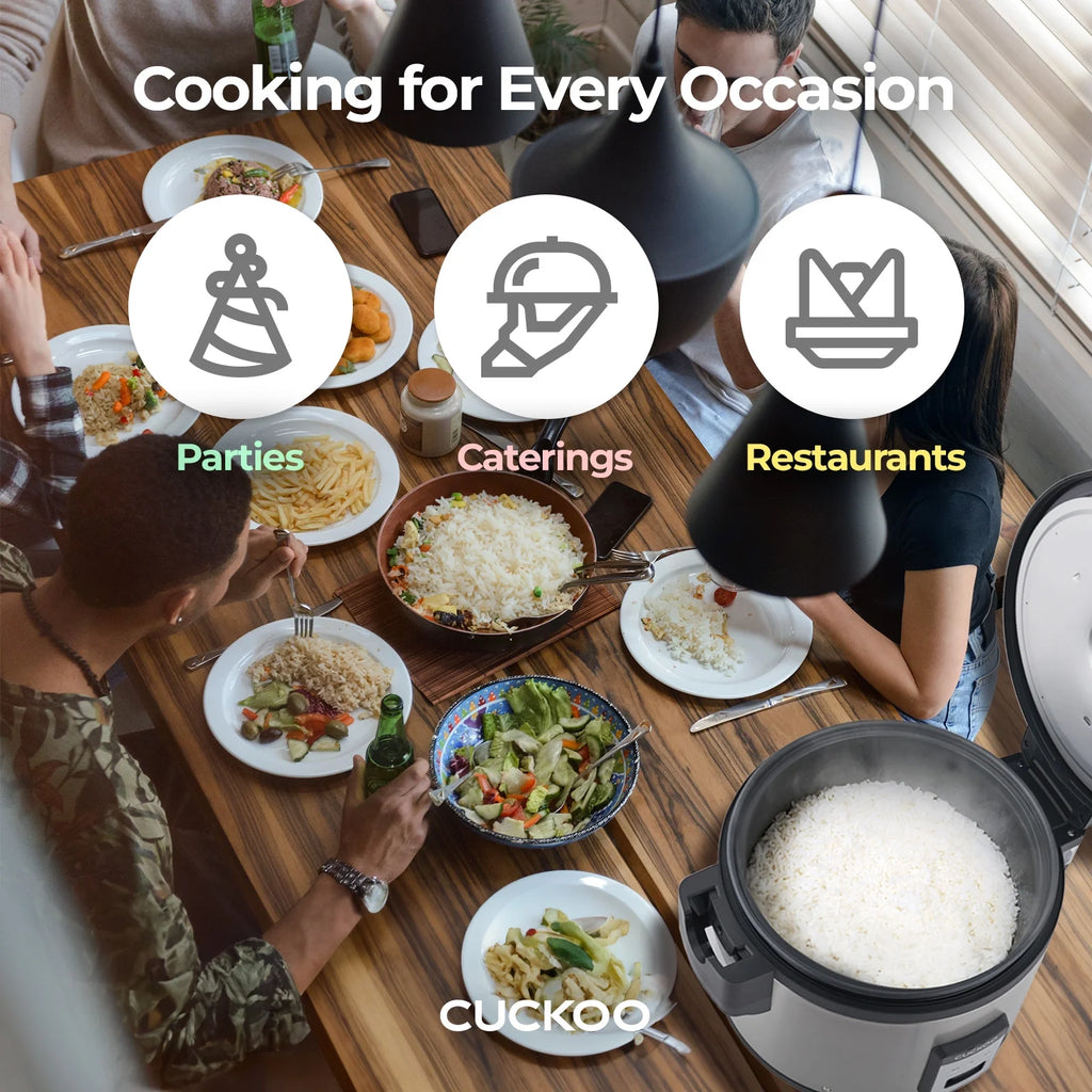 Cuckoo Stainless Steel Rice Cooker 60 Cups Cooked Warmer with Nonstick Pot Easy Switch Start Silver/Black (CR-3032)