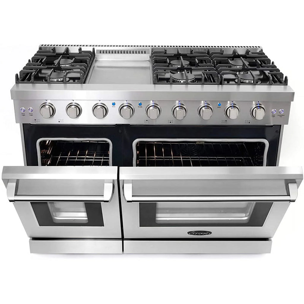 48" Freestanding Double Oven Gas Range, 6 Sealed Gas Burners, Convection Oven