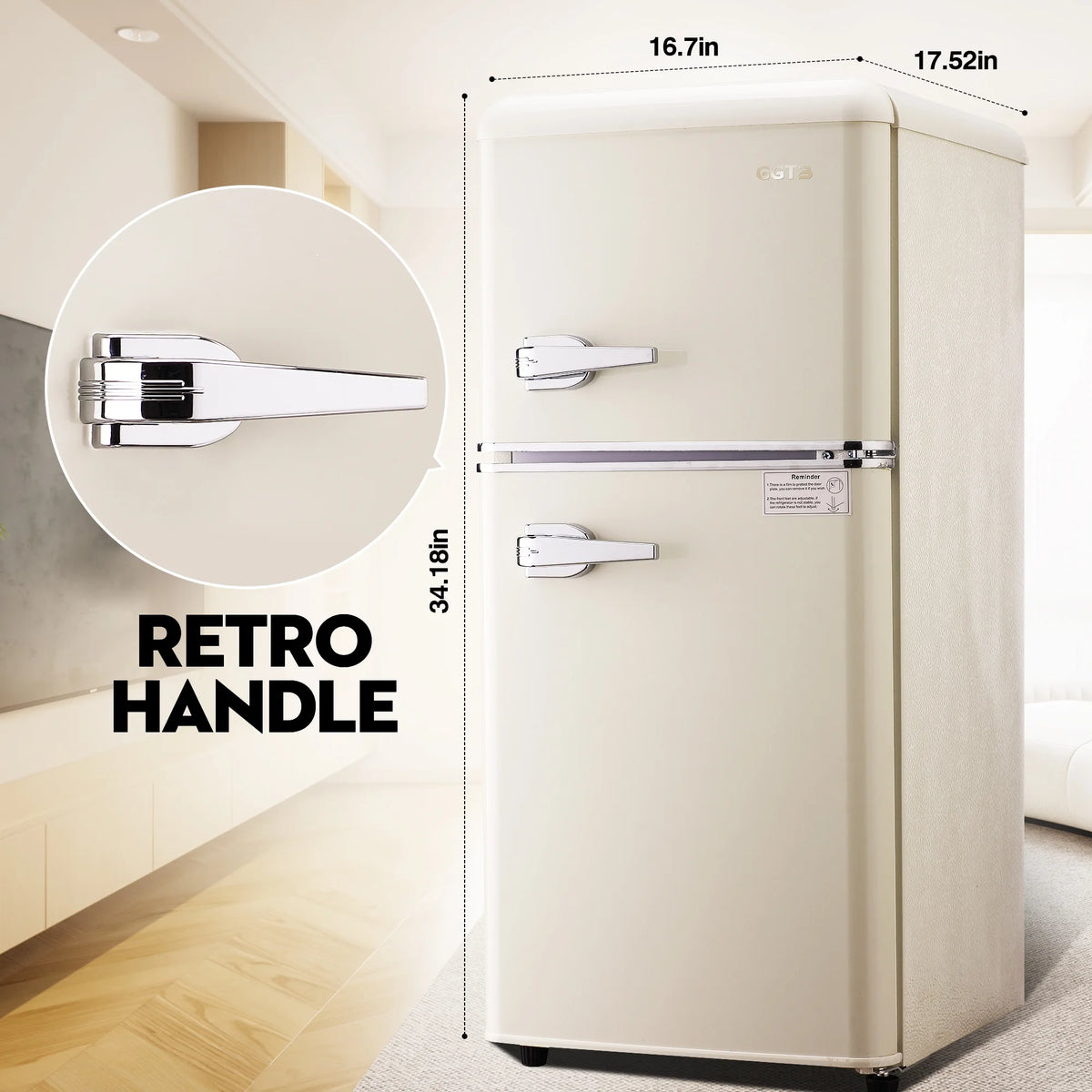 GGTB 3.0 Cu.Ft Two Door Small Refrigerator with Freezer, Compact Retro Small Refrigerator for Dorm, Office, Bar, RV, Bedroom, Blue