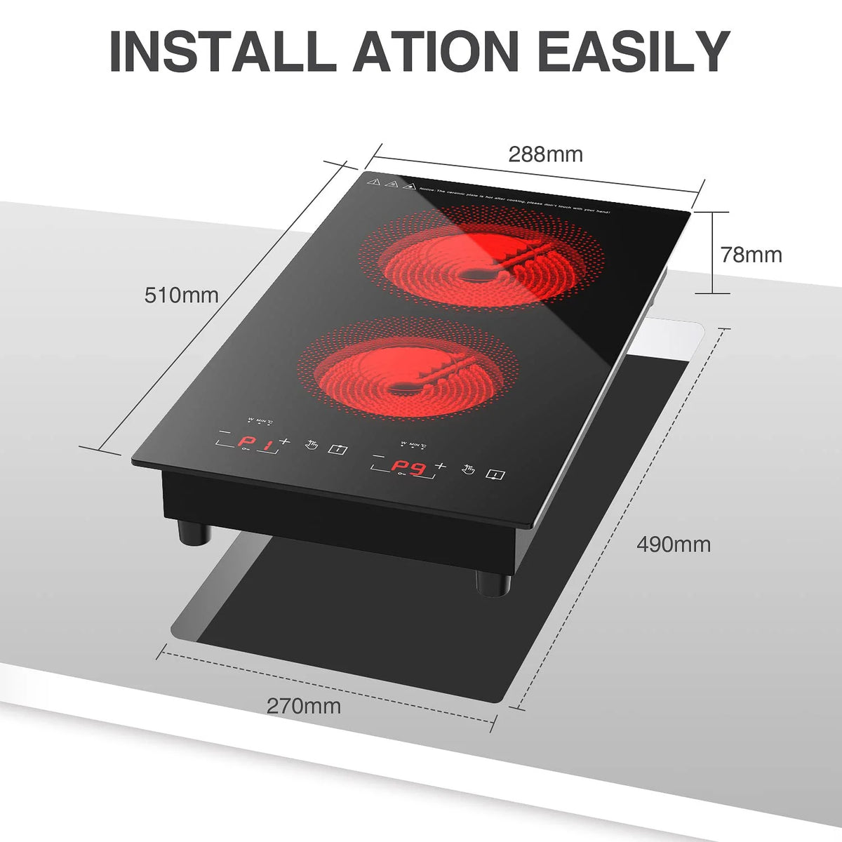 iMeshbean 12inch Electric Ceramic Cooktop 220V 3000W Electric Induction Cooktop 2 Burners Stove Top Built-In/Integrated Touch Control