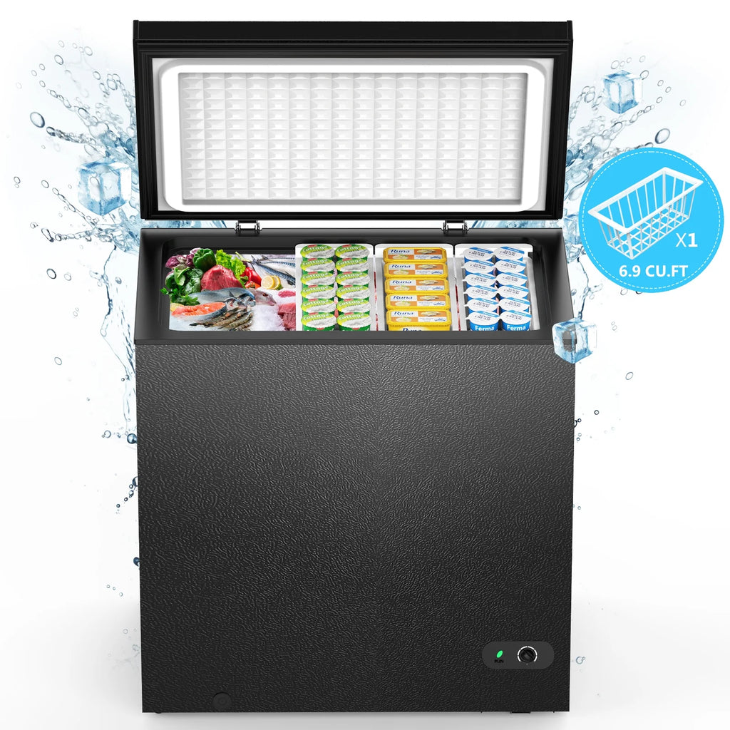 KNDKO 7.0 cu.ft. Chest Freezer with Adjustable Temperature, Free Standing Top Open Door Compact Freezer with Removable Basket for Kitchen/Home/Bar/Garage/Office