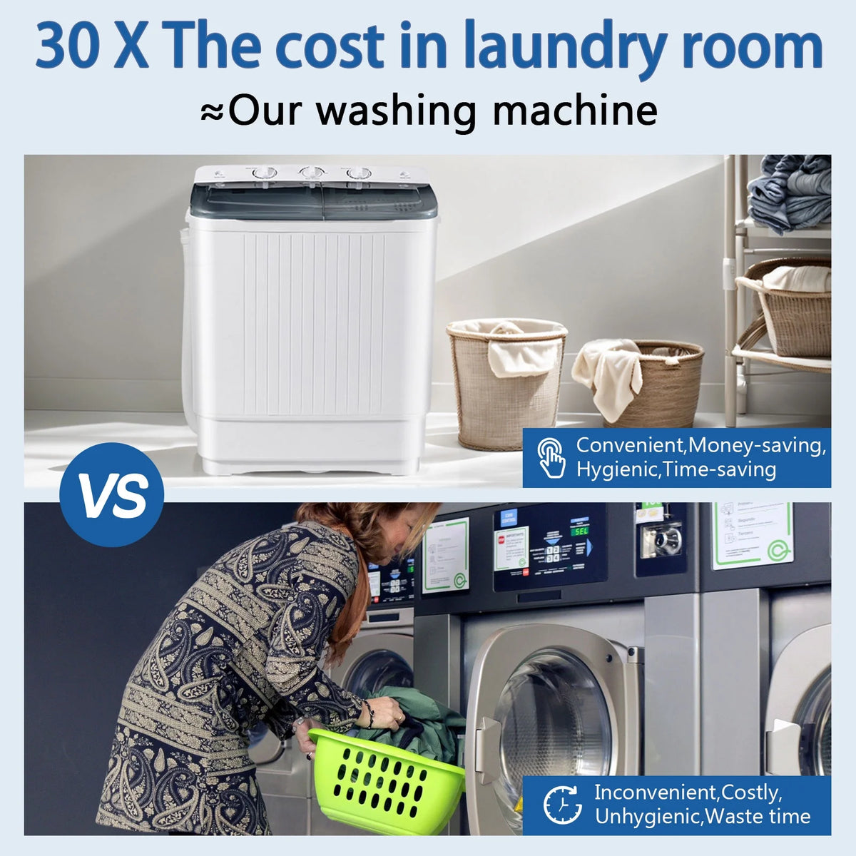Dimedeal Portable 18lbs Twin Tub Mini Washing Machine, 11lbs Washer & 7lbs Spinner with Drying Rack & Hangers