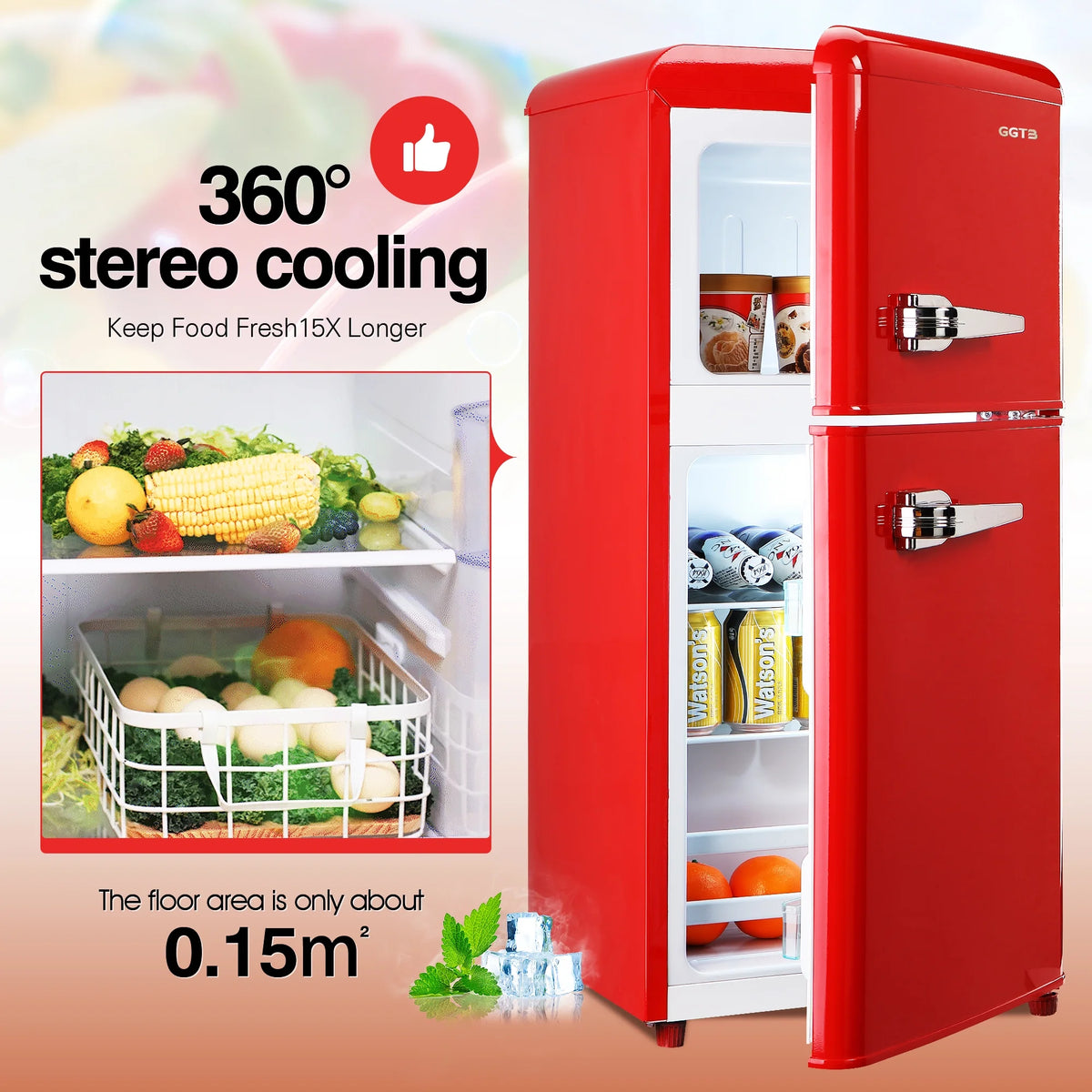 GGTB 3.0 Cu.Ft Two Door Small Refrigerator with Freezer, Compact Retro Small Refrigerator for Dorm, Office, Bar, RV, Bedroom, Blue