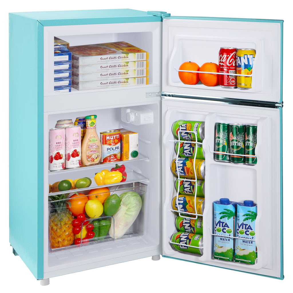 Two Door Mini Refrigerator with Freezer,3.5Cu.ft Small Freezer for Bedroom Dorm Gameroom,Blue