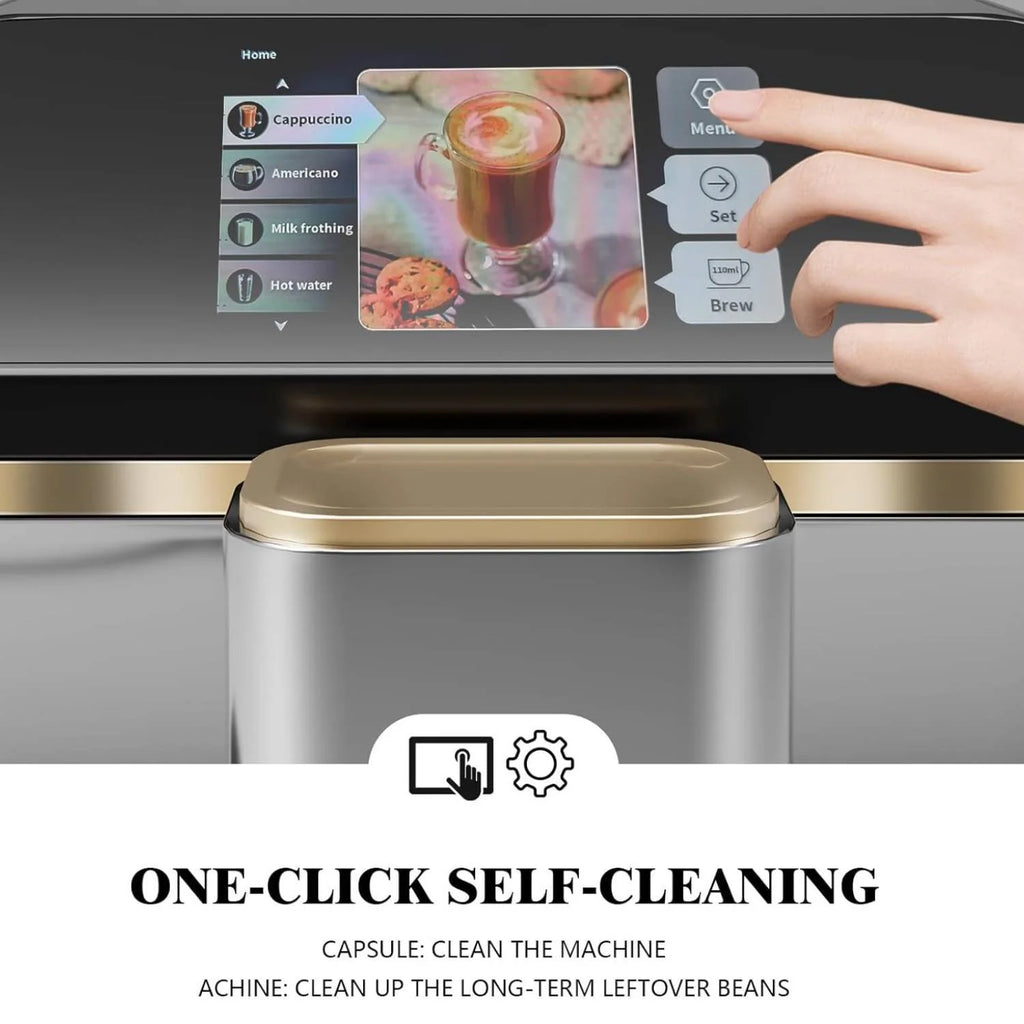 Espresso Machine,Fully Automatic Espresso Machine with Automatic Milk Frother,7 Coffee Varieties,20-Bar,Built-in Grinder,Intuitive Touch Display,1.5-L Water Tank