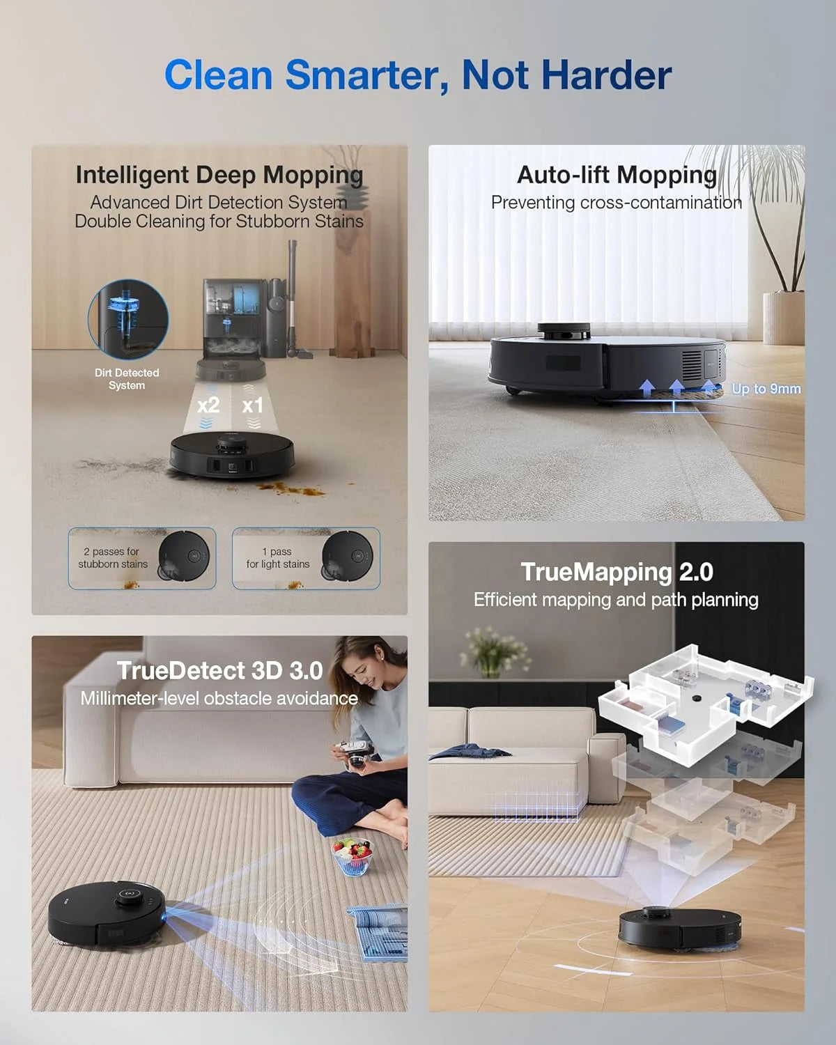 ECOVACS DEEBOT T30S Care Robot Vacuum & Mop - 11000Pa, ZeroTangle, TruEdge Mopping, Self-Emptying, Auto-Mop Lifting