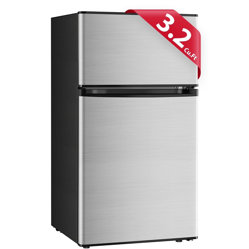 Kcpolre Pink Mini Fridge with Freezer 3.2 Cu.ft Refrigerators, Adjustable Glass Shelves, Quiet Dual Door Dorm Fridge for Bedroom, College, Office
