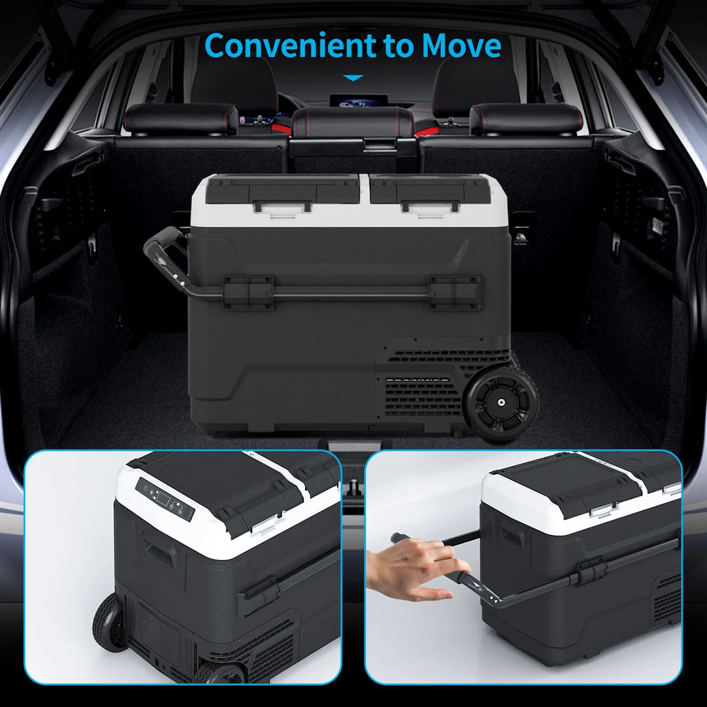 DISHUP 12V Portable Car Refrigerator, 53QT(50L) Electric Cooler with Dual Zone,DC & AC,Ideal for RV, Camping, Travel, Truck