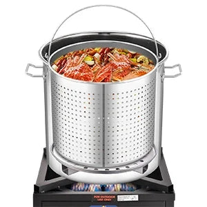 52QT Seafood Boiling Kit, 200,000BTU Propane Burner And Stainless Steel Crawfish Boil Pot w/Basket and Steamer Rack, For Outdoors Cooking and Steaming, Large Turkey Fryer Pot, Lobster Shrimp Pot