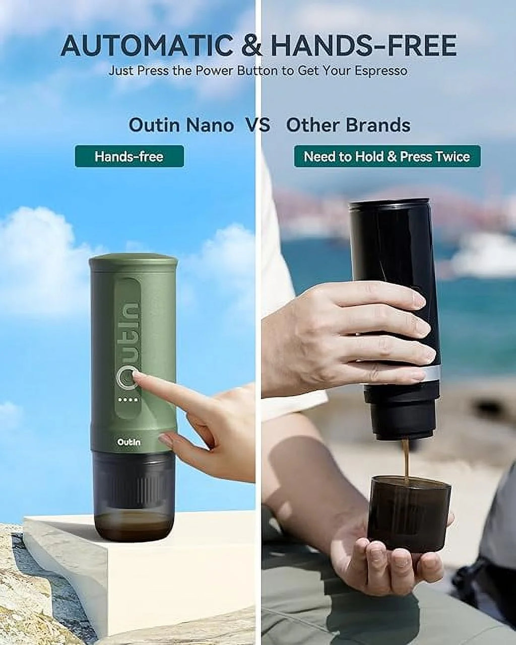Nano Portable Electric Espresso Machine: 20 Bar, 3-4 Min Self-Heating, Mini 12V/24V Car Coffee Maker with NS Capsule & Ground Options - Ideal for Camping, Travel, RV, Hiking, Office (Space Grey)