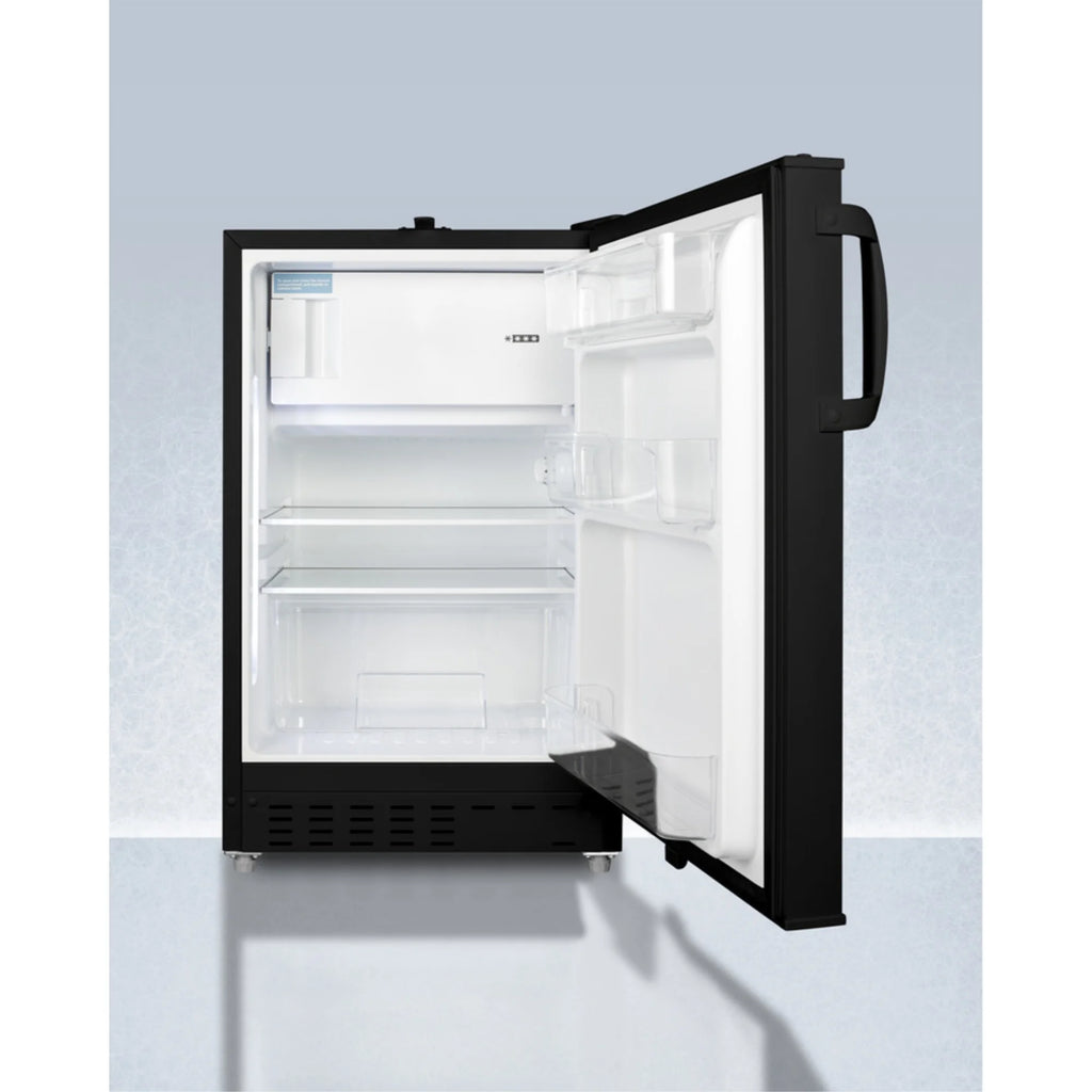 20" wide built-in undercounter ADA compliant refrigerator-freezer in black with a front lock