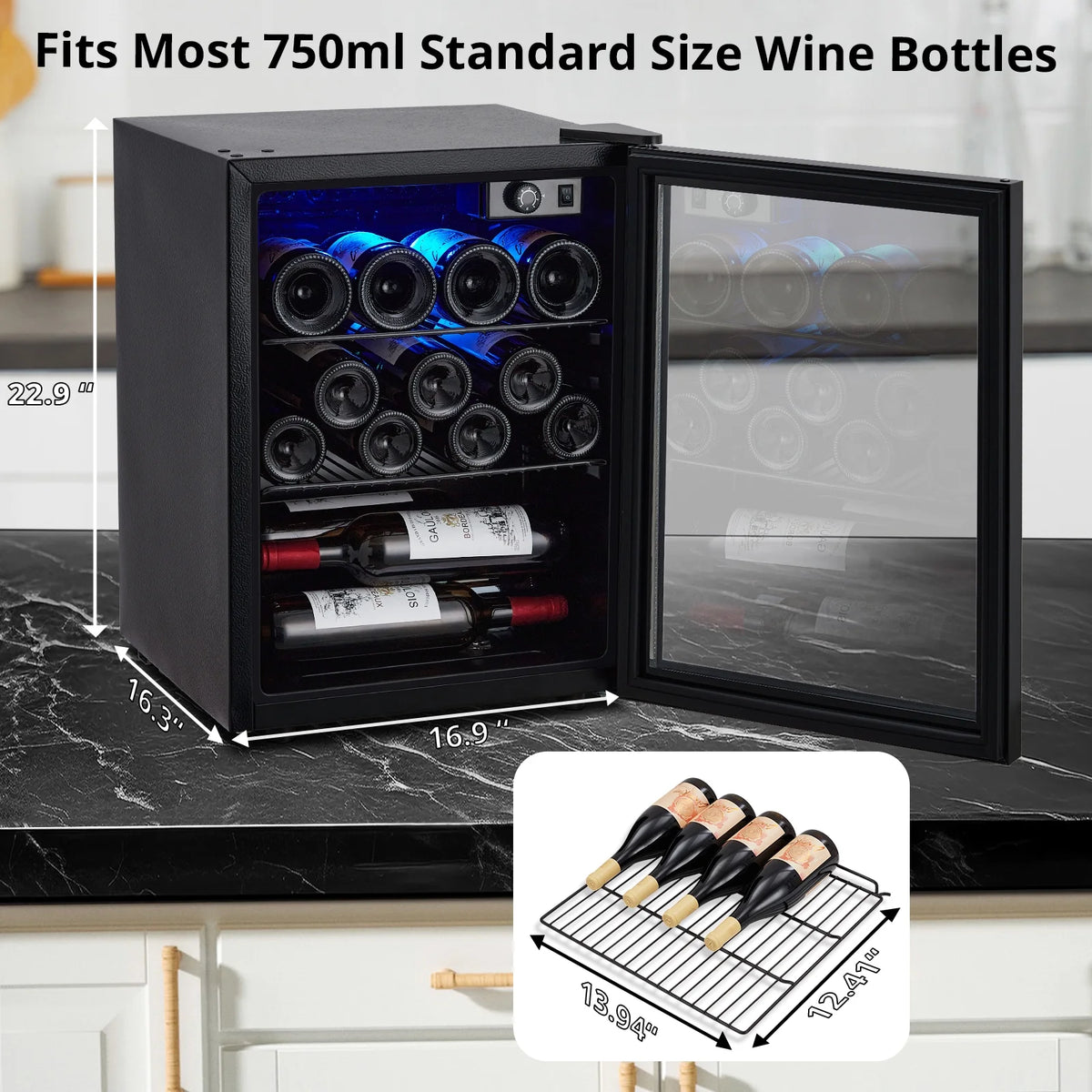Wine Cooler,Beverage Refrigerator Cooler,Freestanding Wine Cooler Refrigerator with Triple Pane Clear Glass Door,Mini Fridge Countertop Drink Cooler for Home Office,Temperature Adjustment Range 40~61?��