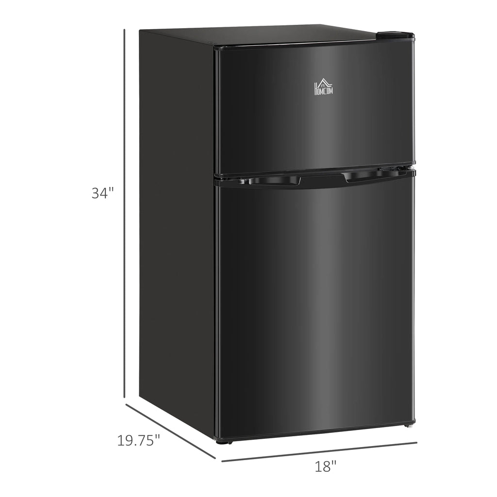 Homiyad 3.2 Cu.Ft Mini Fridge with Freezer, Double Door Compact Refrigerator with Adjustable Thermostat, Shelf and Reversible Door for Bedroom, Dorm, Home Office, Energy Efficient, Black